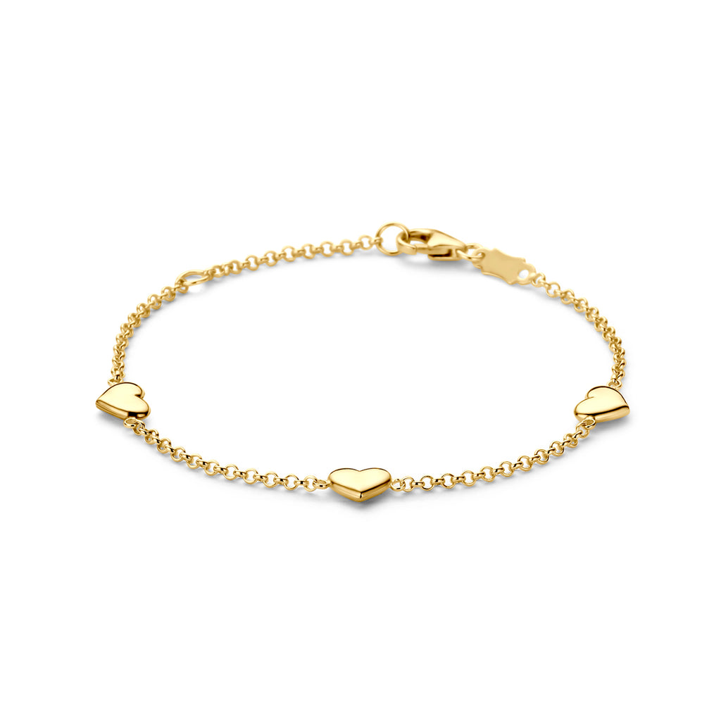 14k geelgouden hartjes armband vooraanzicht voor kinderen - City Juwelier