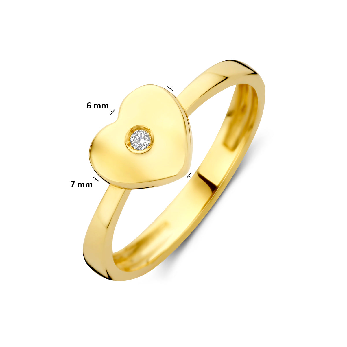 14K geelgouden kinderring met hart en diamant op witte achtergrond - City Juwelier