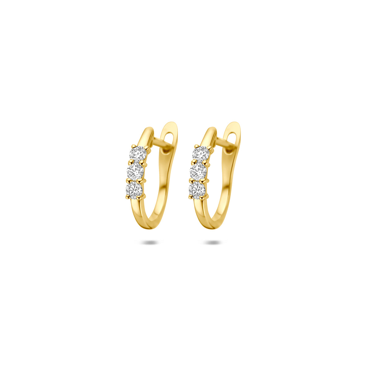 14K geelgouden klapoorringen met diamant vooraanzicht voor dames - City Juwelier