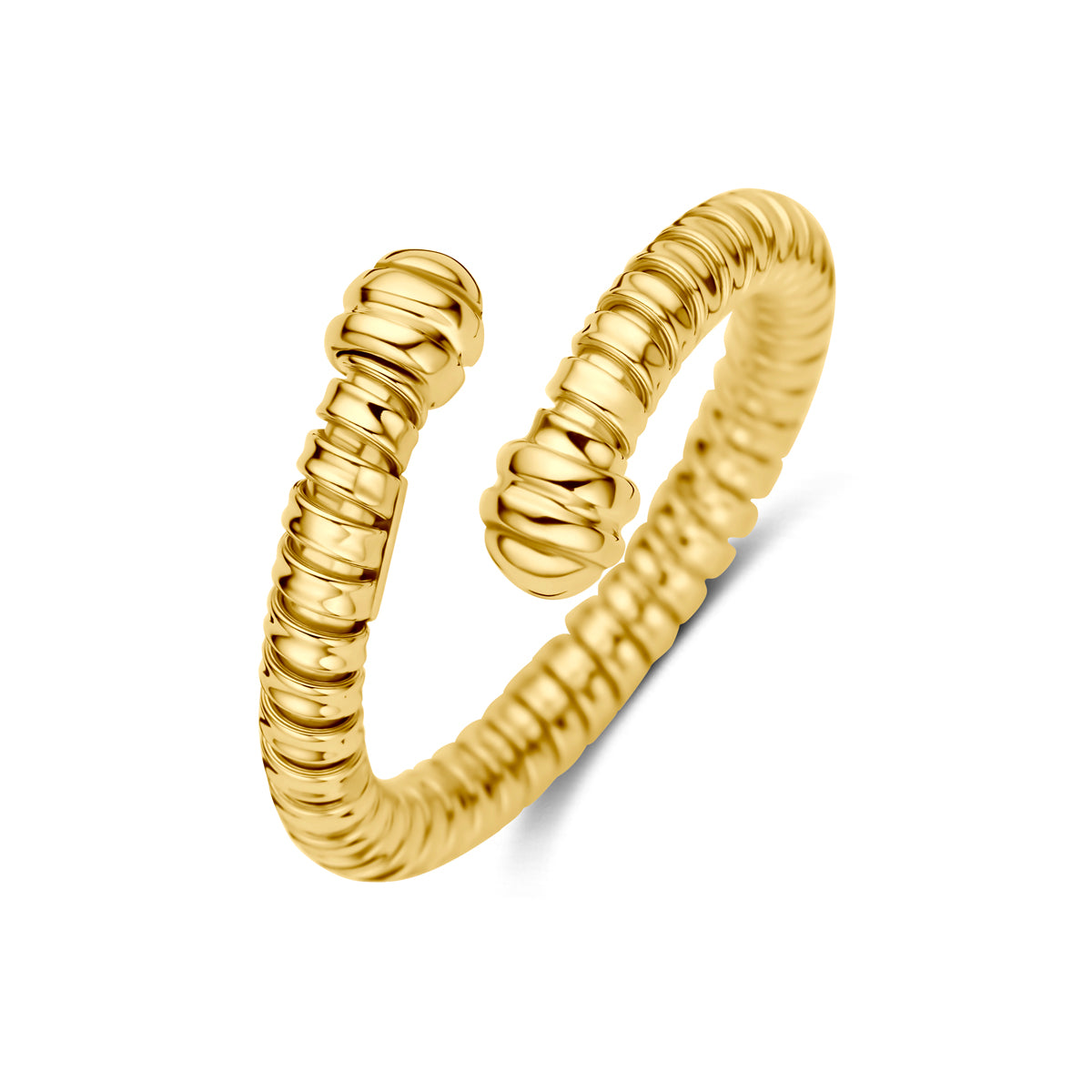 14K geelgouden ring Zirondella vooraanzicht brede damesring - City Juwelier