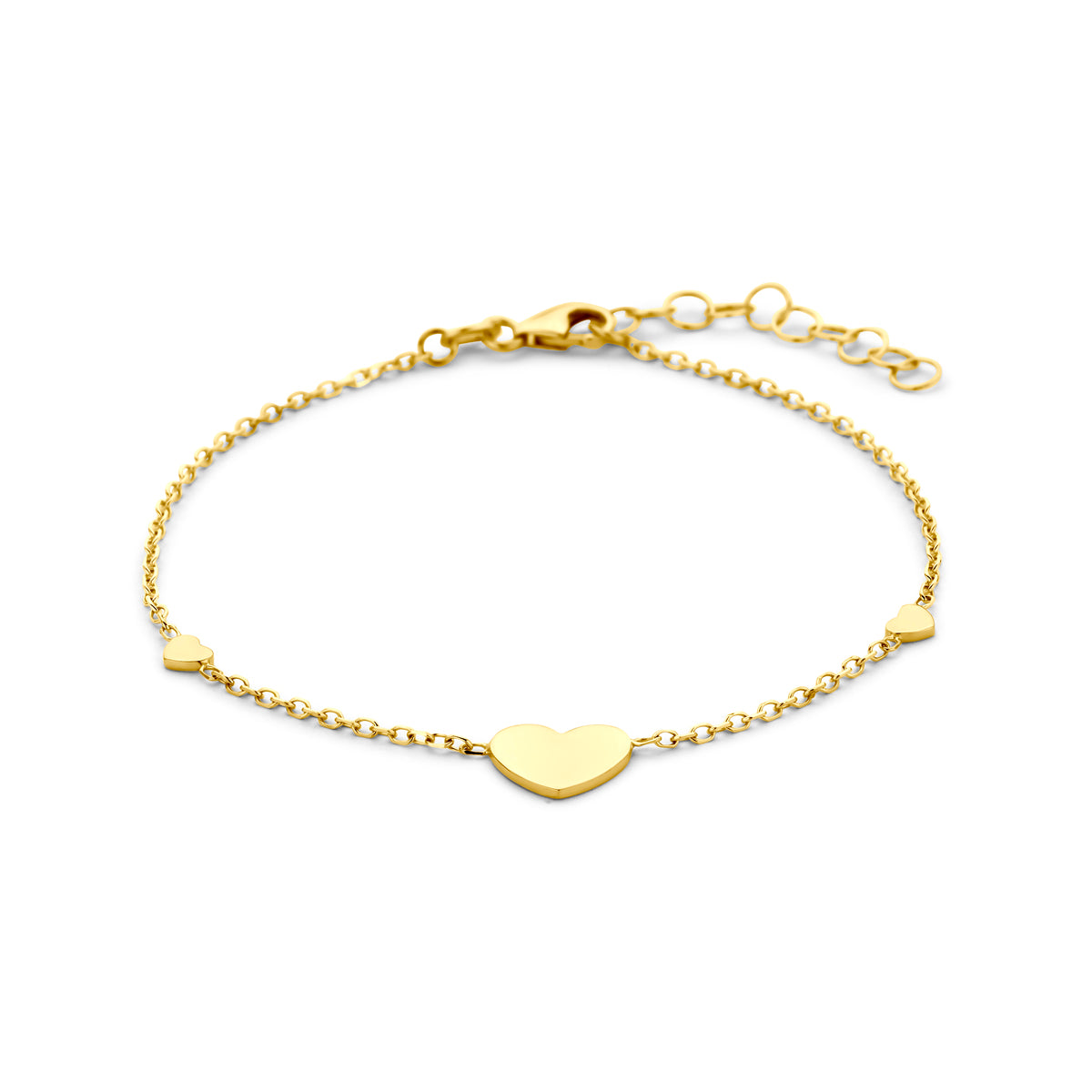 14K gouden armband met hartjes in geelgoud voor dames - City Juwelier