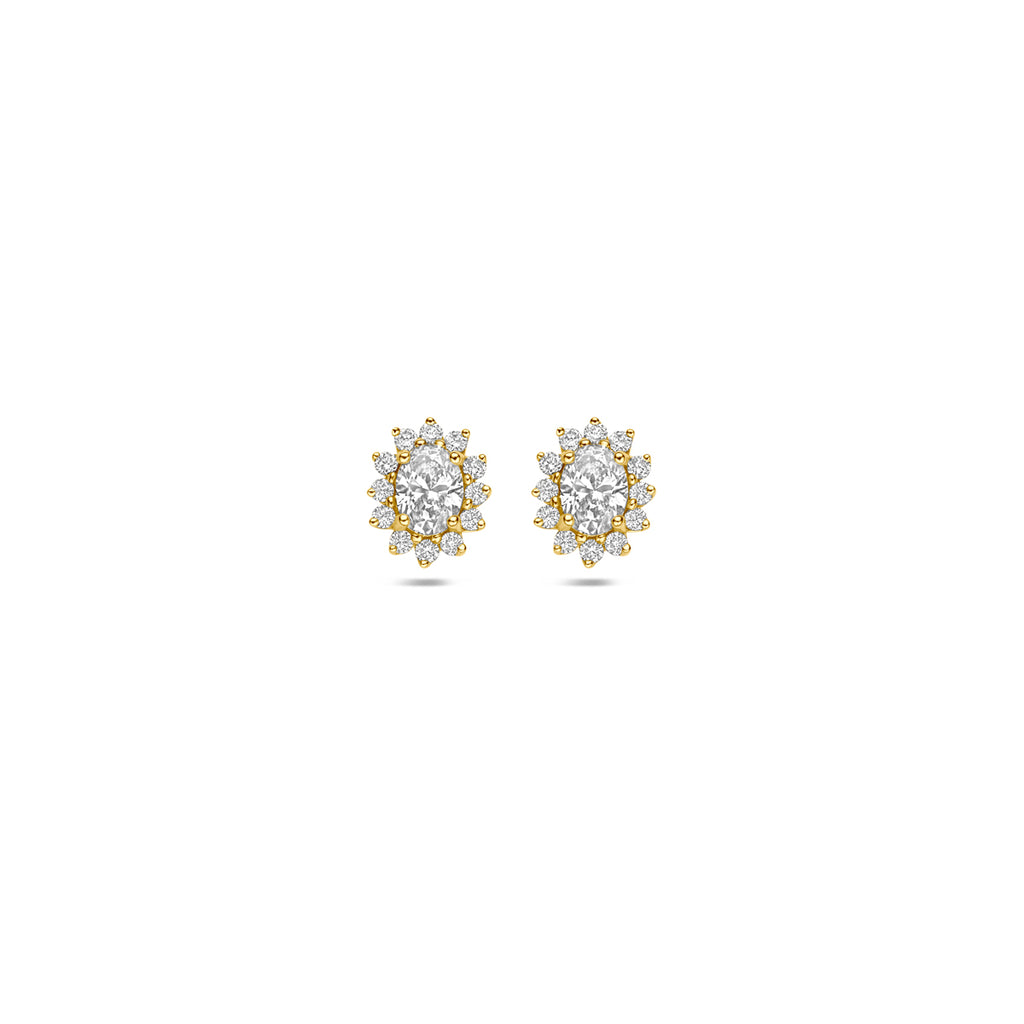 14K gouden oorbellen met lab grown diamant vooraanzicht voor dames - City Juwelier