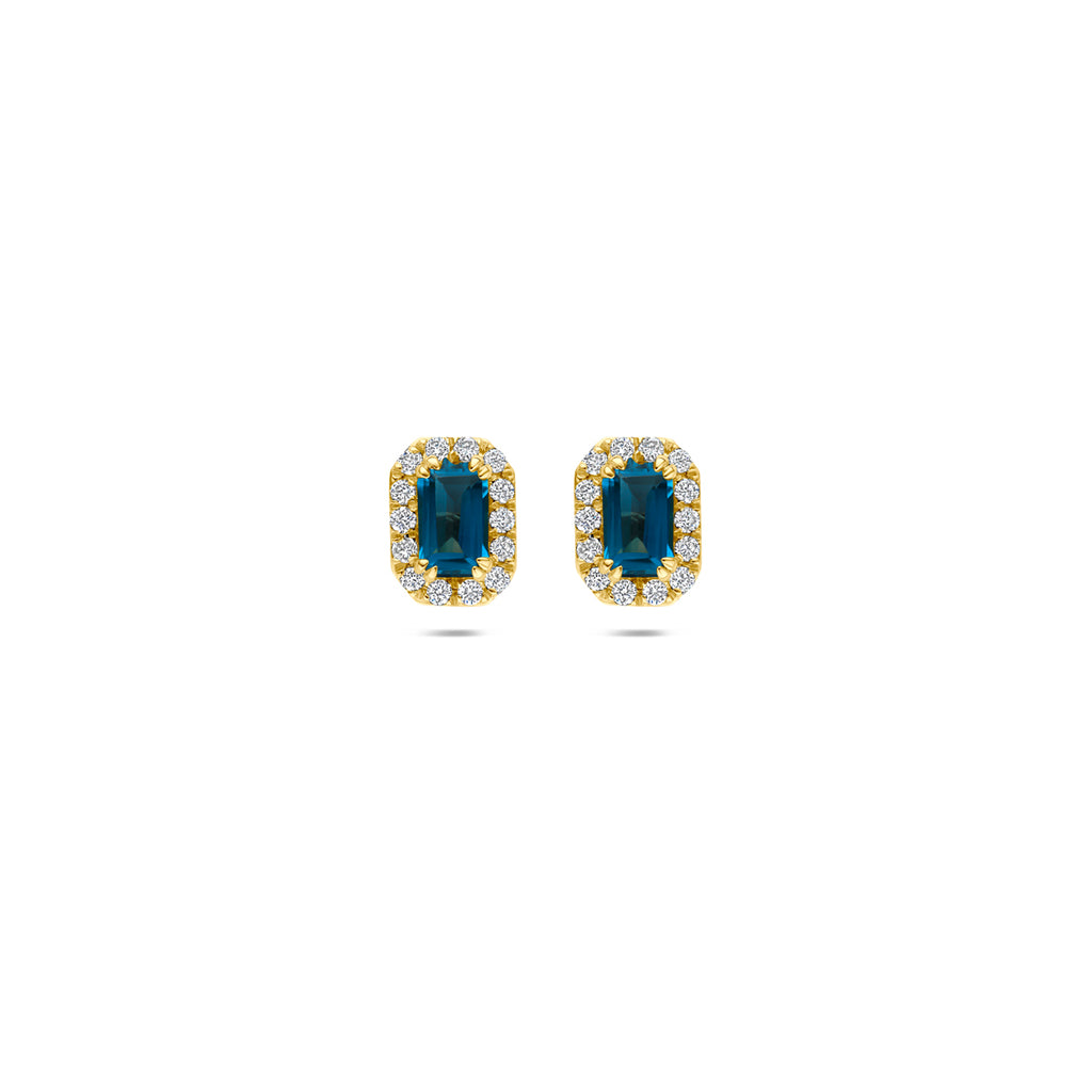 14K gouden oorbellen met London Blue topaas en diamant vooraanzicht voor dames - City Juwelier