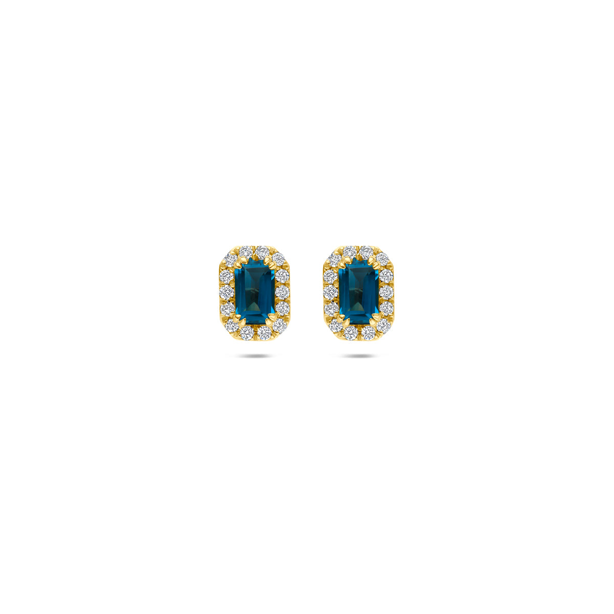 14K gouden oorbellen met London Blue topaas en diamant vooraanzicht voor dames - City Juwelier