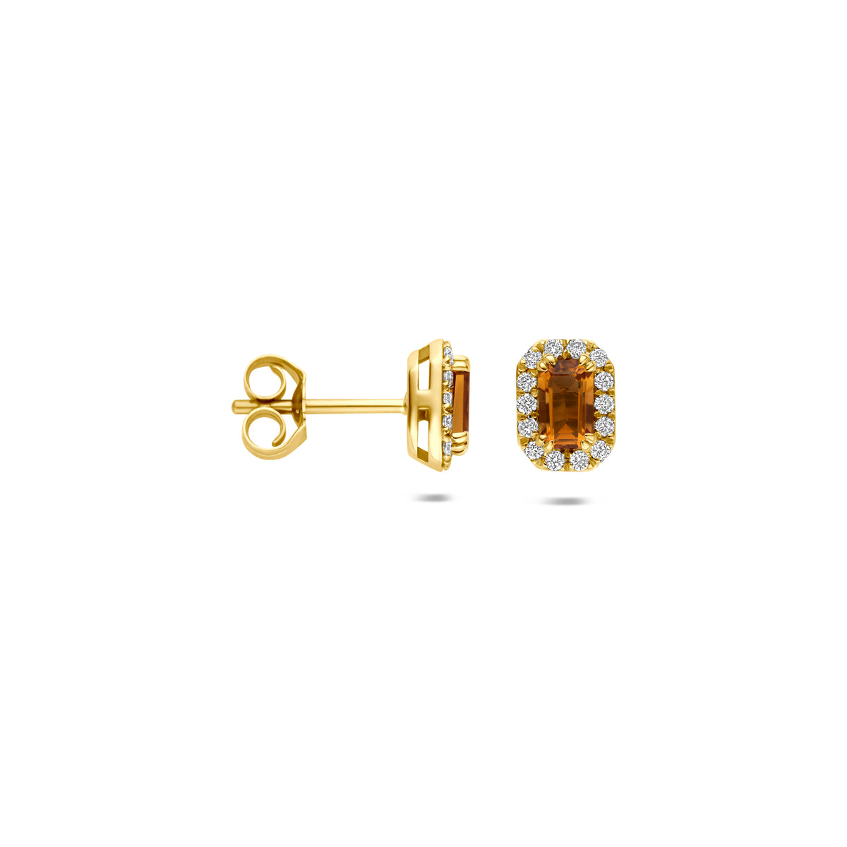Azurina - Oorknoppen met Amethist en Diamant - 14K Geelgoud