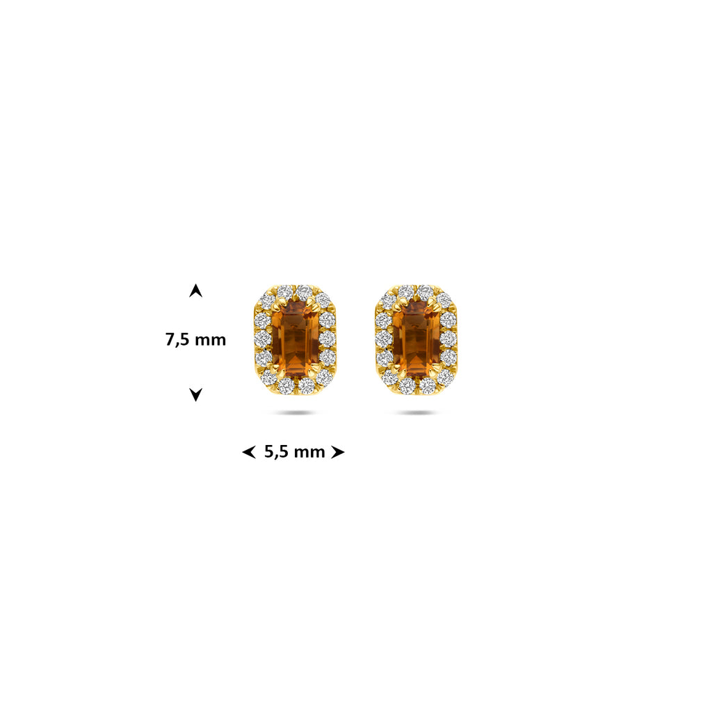 Azurina - Oorknoppen met Amethist en Diamant - 14K Geelgoud