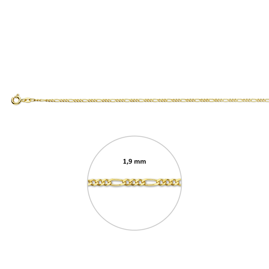 9K geelgouden enkelbandje Figaro schakel close-up detail voor dames - City Juwelier