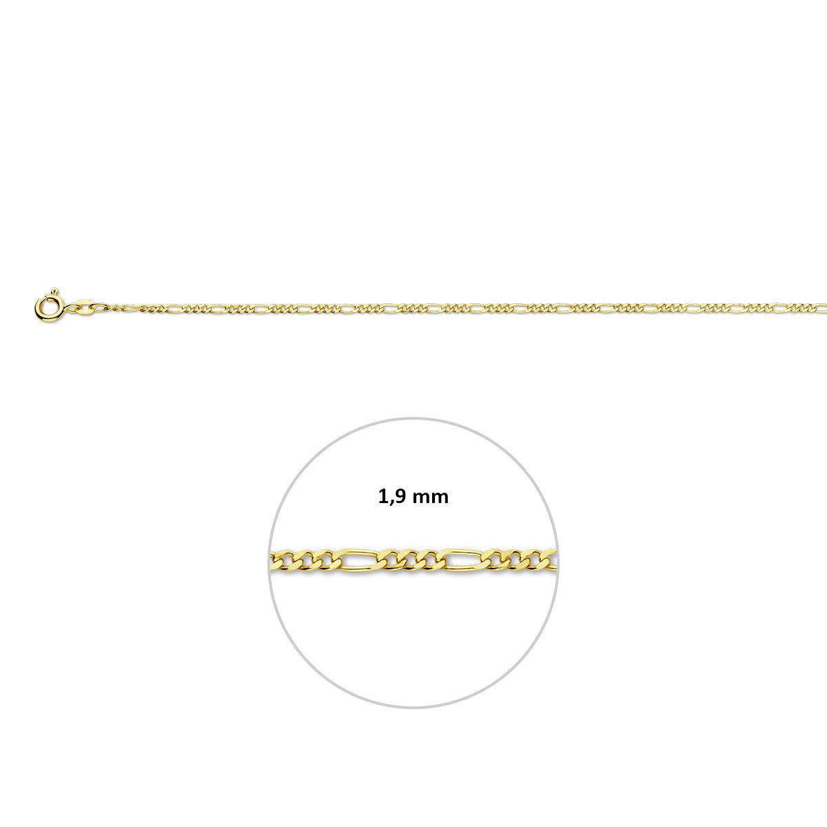 9K geelgouden enkelbandje Figaro schakel close-up detail voor dames - City Juwelier
