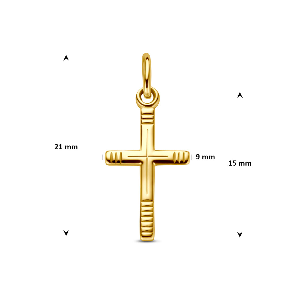 9K gouden kruis hanger detail oogje geelgoud voor vrouwen - City Juwelier