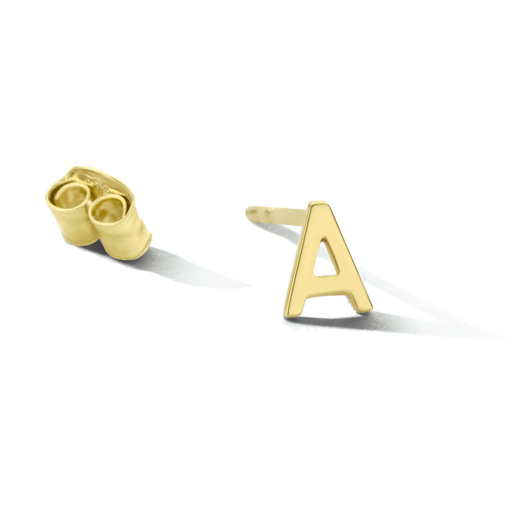Alphabelle - Letter Oorknop Oorbel 14K Geelgoud - Dames A