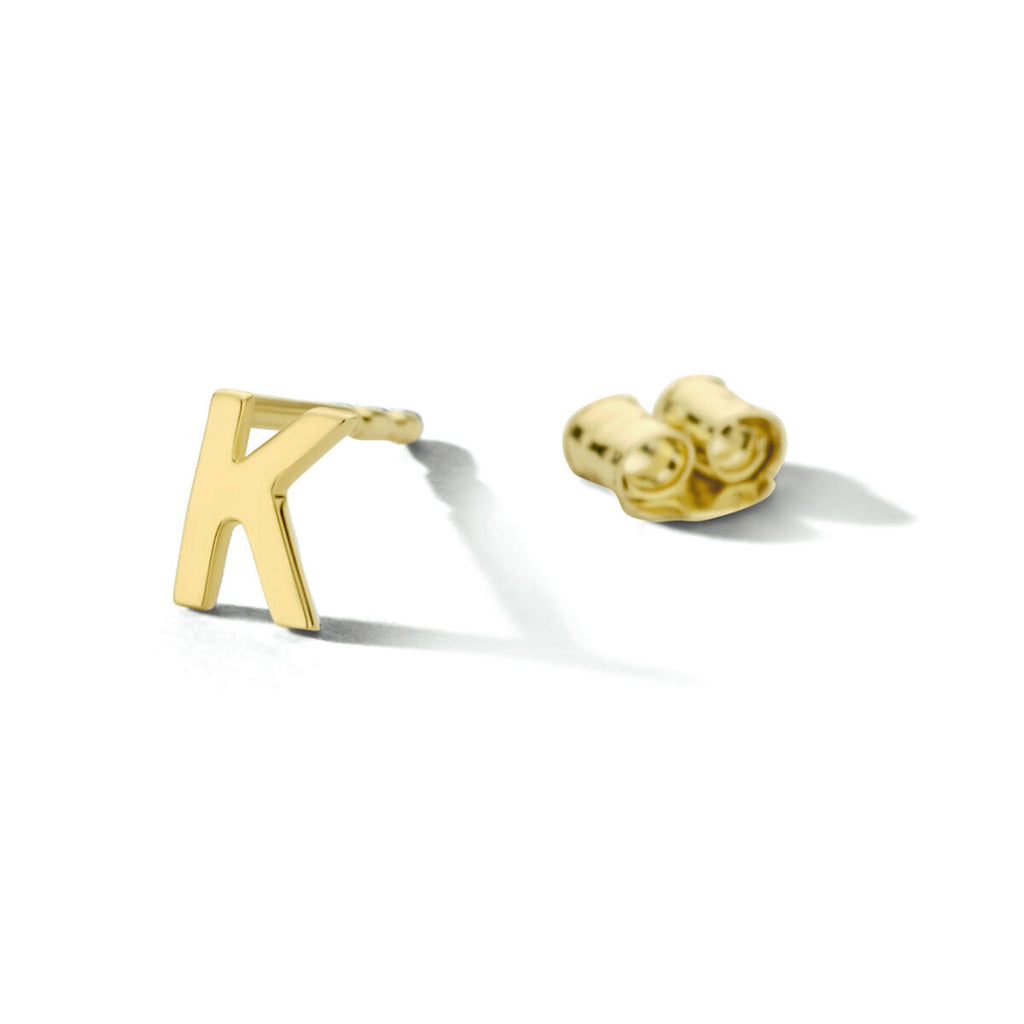 Alphabelle - Letter Oorknop Oorbel 14K Geelgoud - Dames K