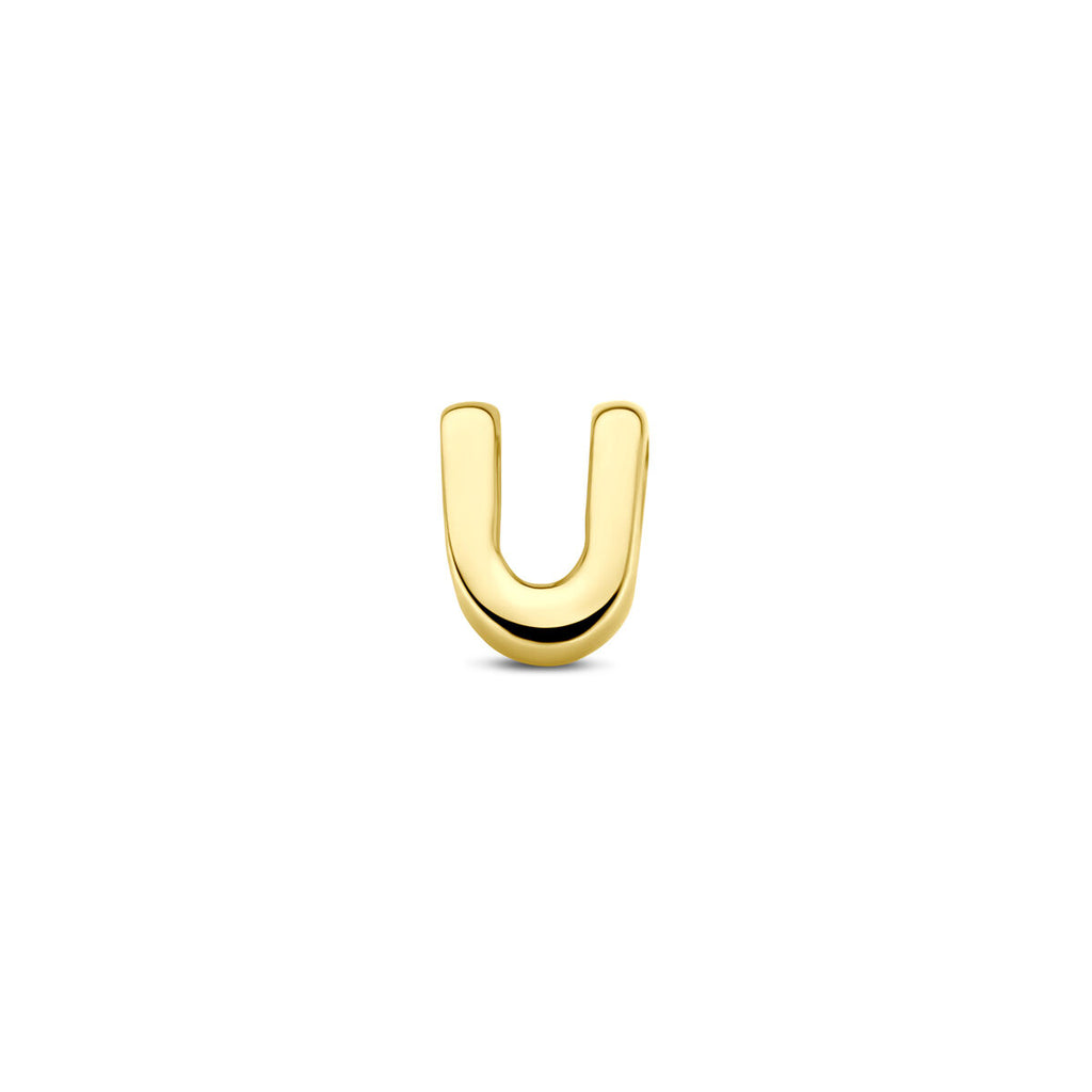 Alphabelle - Letter Oorknop Oorbel 14K Geelgoud - Dames U