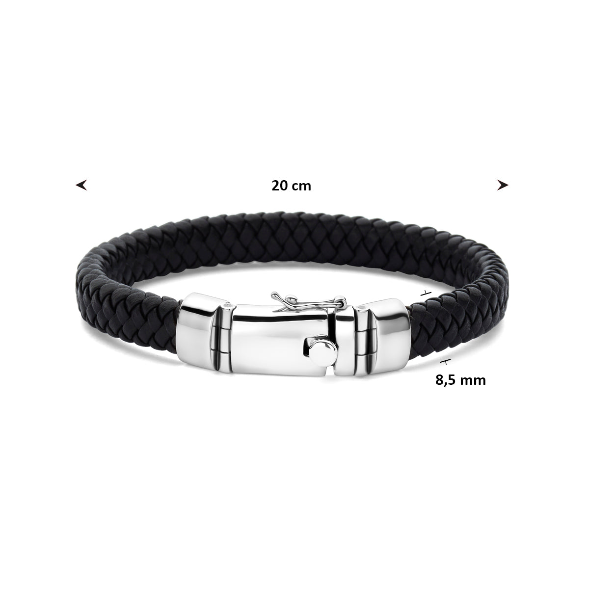 Cassiano – Gevlochten Armband Leer – 925 Zilver Afmeting