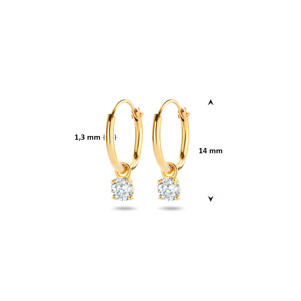 Charmina - Gouden Oorringen 14K Geelgoud - Zirkonia Hangers Afmeting