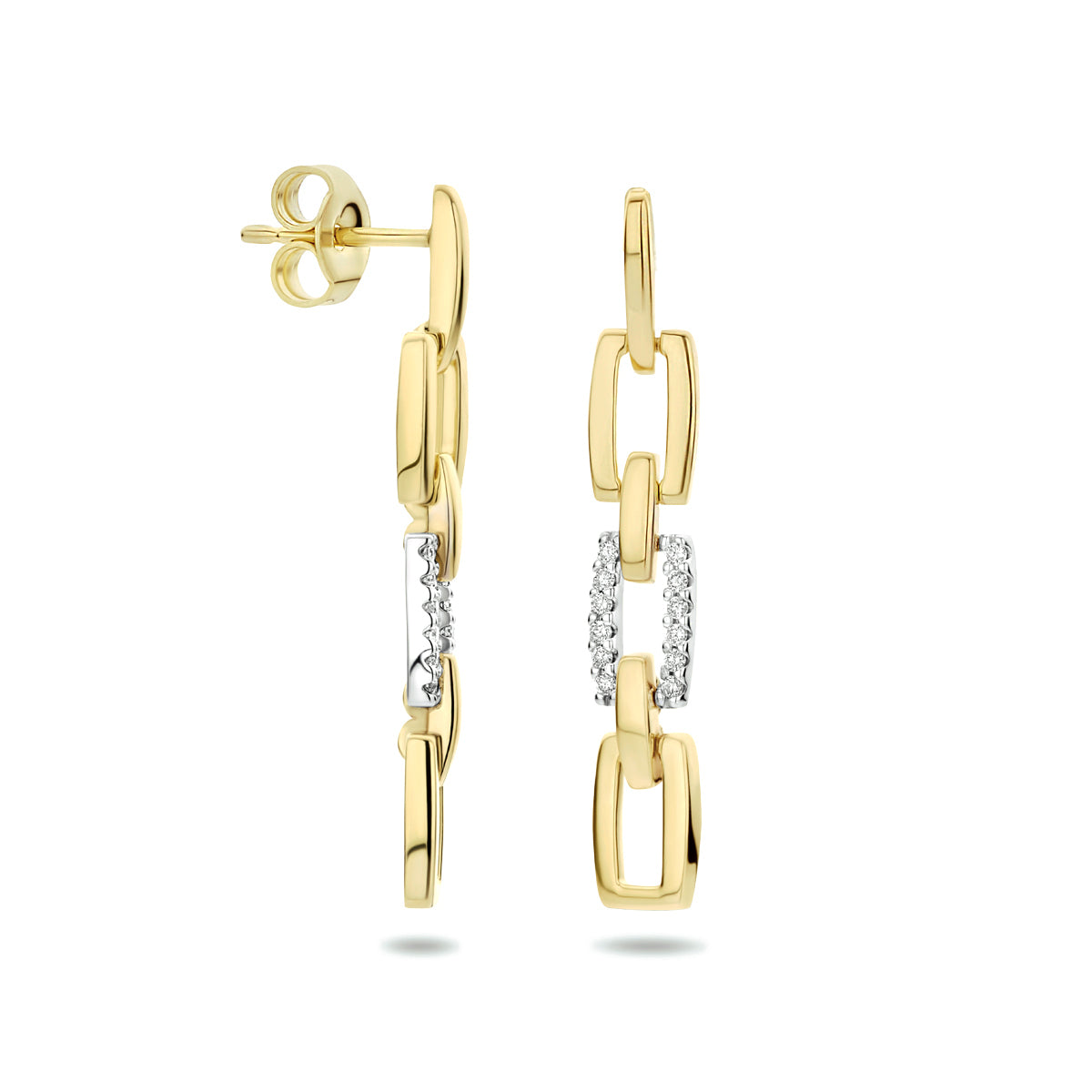 Clarienne - Gouden Dames Oorhangers 14K Bicolor - Diamant Zijkant