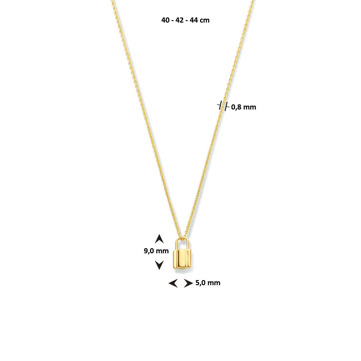 Clavella - Gouden Dames Ketting 14K Geelgoud - Slot Hanger Afmeting