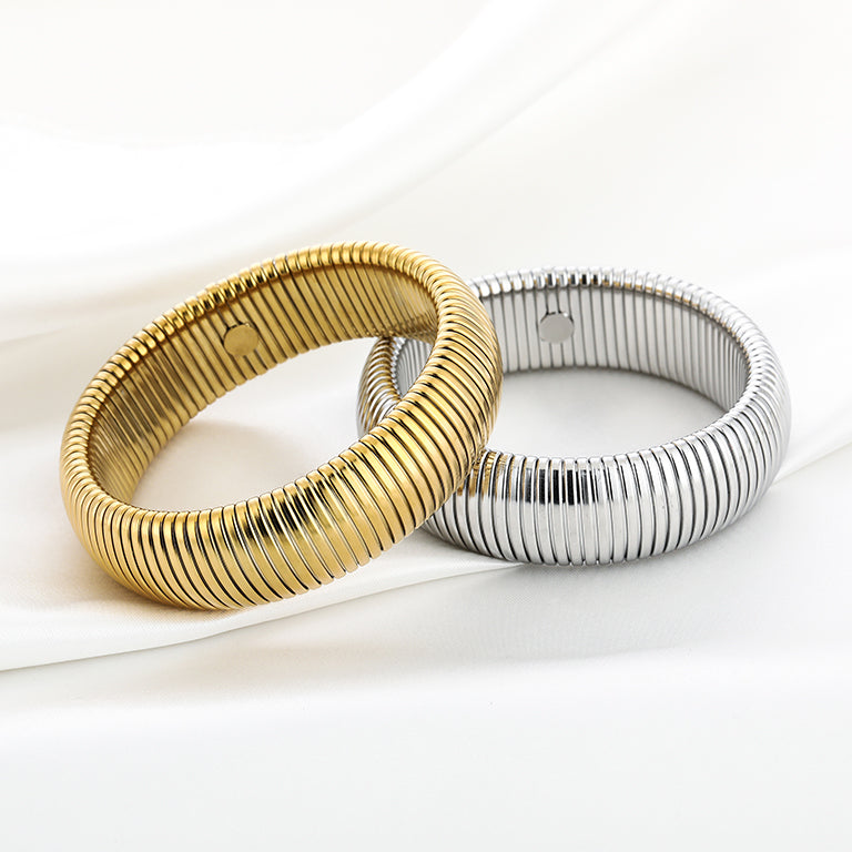 Cleopatra – Zilveren en Gouden Bangle Armband – Stainless Steel