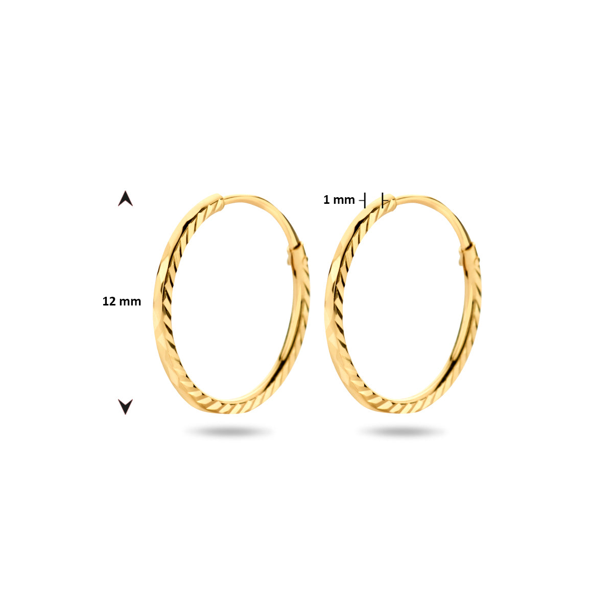 Diamora - Gouden Oorringen 14K Geelgoud - Gediamanteerd 12mm Afmeting