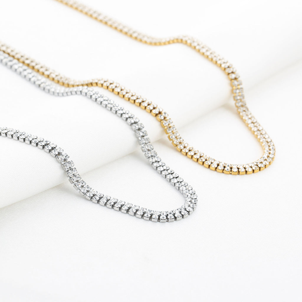 Lumièra – Gouden en Zilveren Strass Zirkonia Ketting – Stainless Steel
