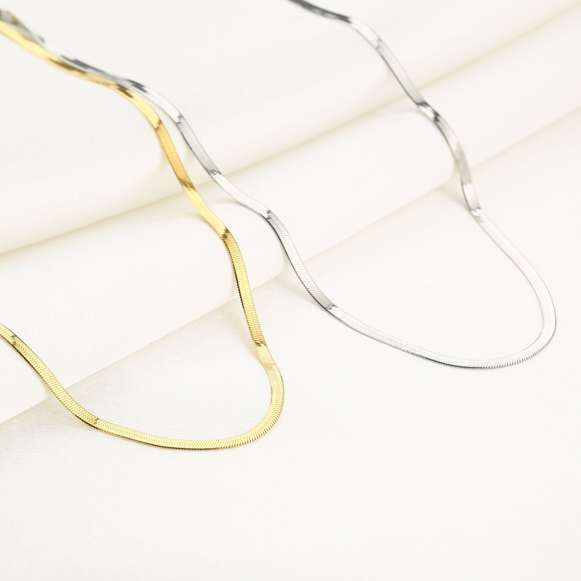 Ophelia - Flat Snake Ketting Zilver en goud - Stainless Steel