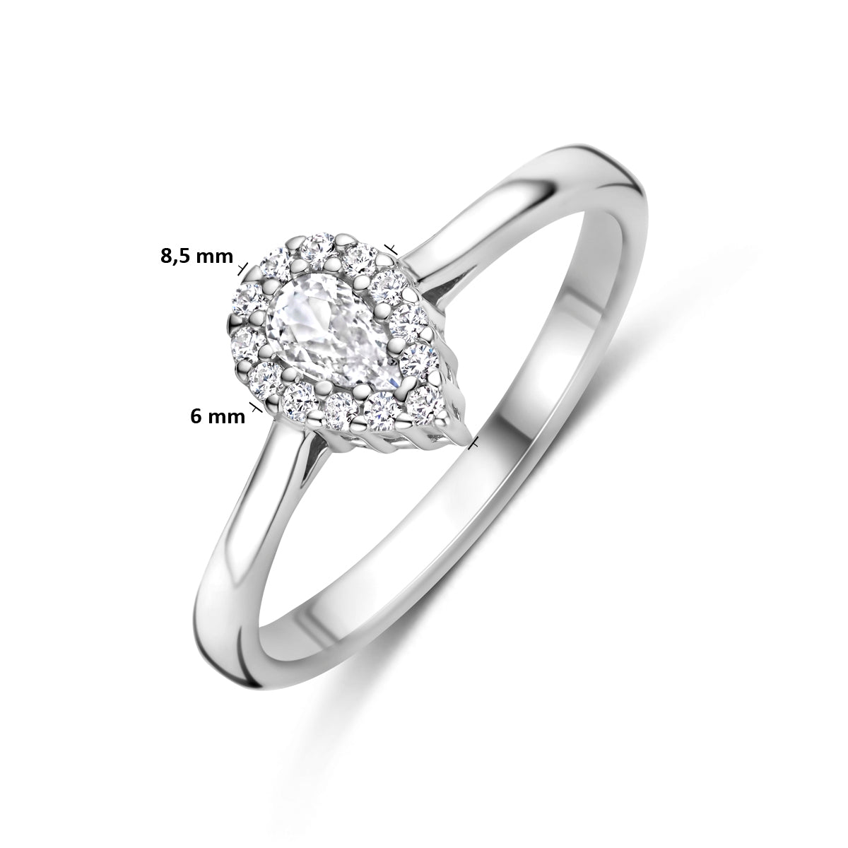 Saphira – Peer Ring – 925 Zilver Afmetingen