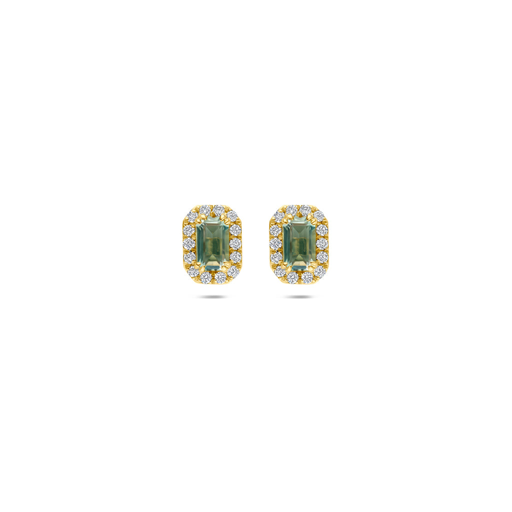 Azurina - Oorknoppen met Amethist en Diamant - 14K Geelgoud