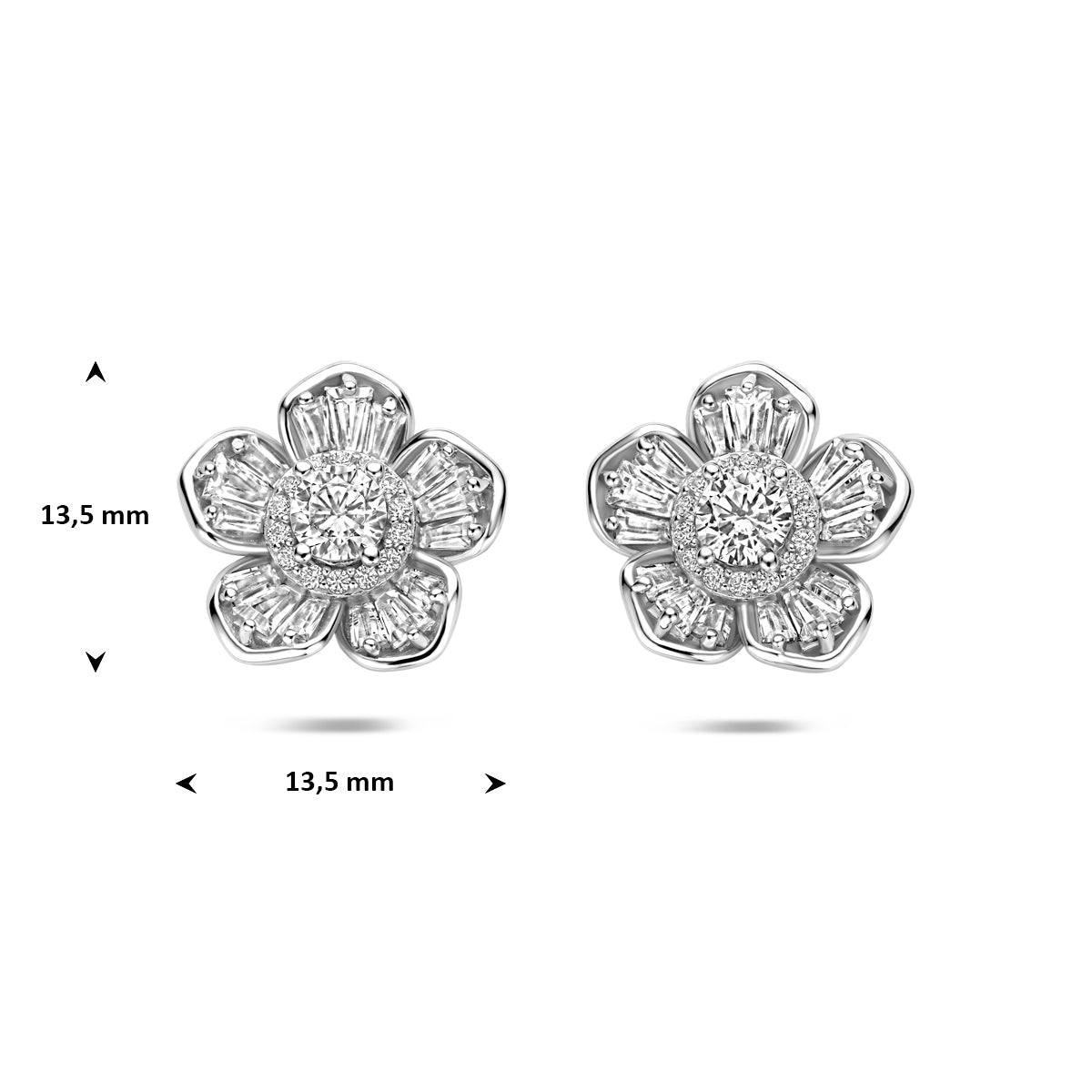 Bloem oorknoppen zilver met zirkonia achterkant en sluiting - City Juwelier