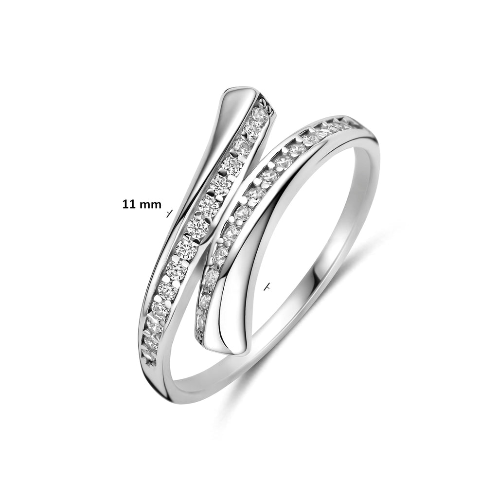 Brede zilveren ring voor vrouwen met zirkonia bezetting - City Juwelier