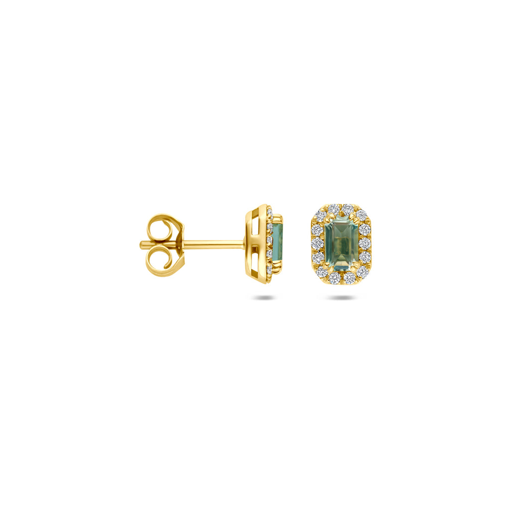 Azurina - Oorknoppen met Amethist en Diamant - 14K Geelgoud