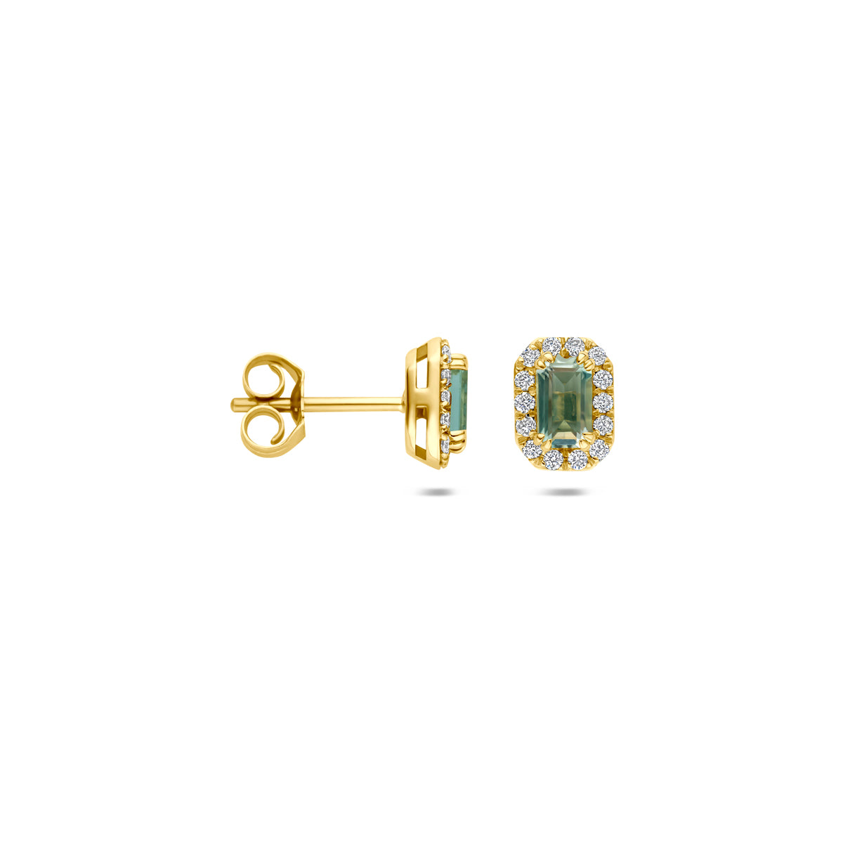 Azurina - Oorknoppen met Amethist en Diamant - 14K Geelgoud