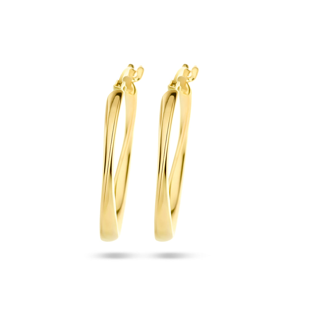 Close-up 9 karaat geelgouden oorbellen met gedraaid buispatroon - City Juwelier
