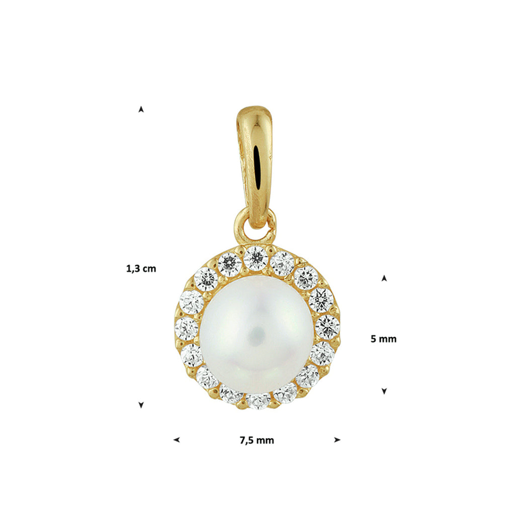 Close-up detail van 14K gouden hanger met zoetwaterparel - City Juwelier