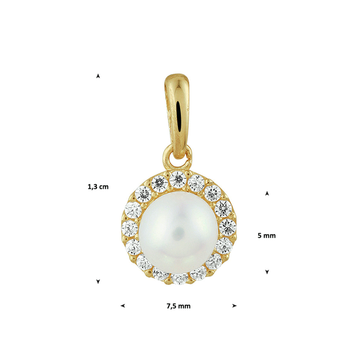 Close-up detail van 14K gouden hanger met zoetwaterparel - City Juwelier