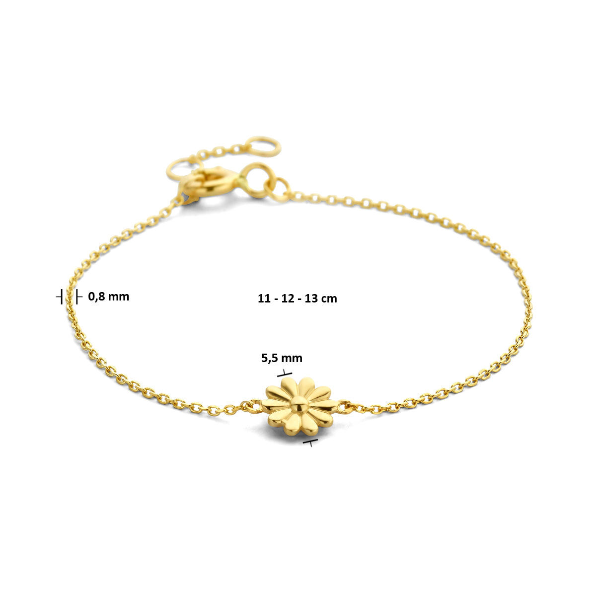 Close-up detail van bloemmotief op gouden kinderarmband 14K - City Juwelier