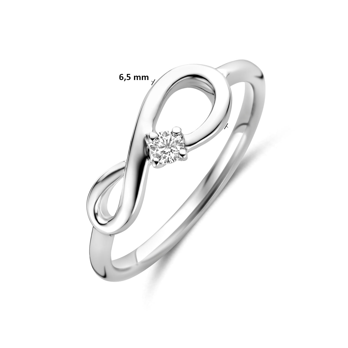 Close-up gerhodineerde afwerking zilveren infinity ring met zirkonia - City Juwelier