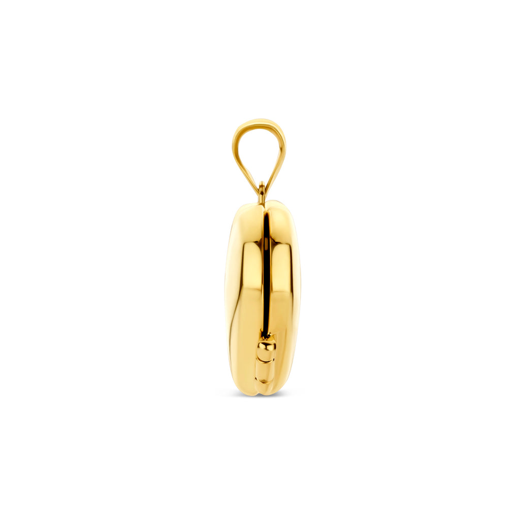 Close-up gouden medaillon hanger hartje geelgoud detail sluiting - City Juwelier