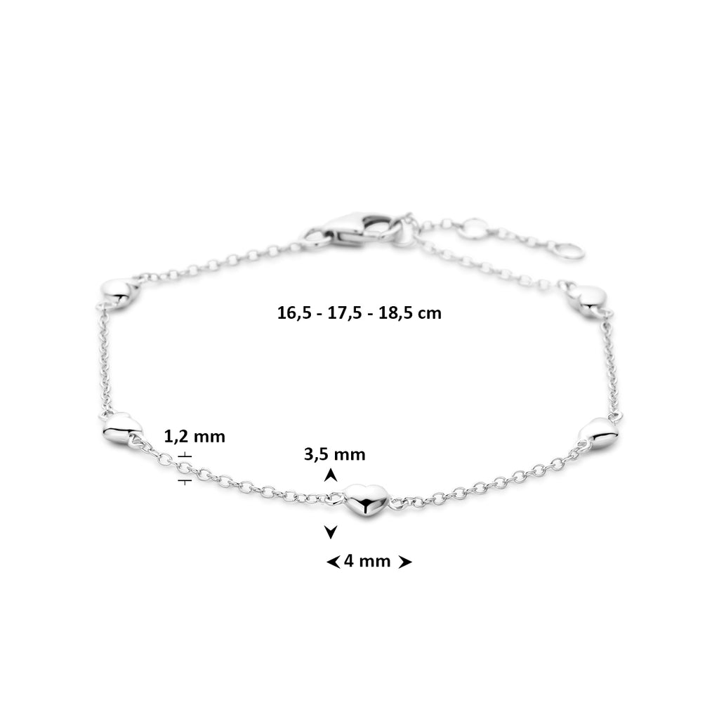 Close-up karabijnsluiting en schakels van 925 zilveren hartjes armband - City Juwelier