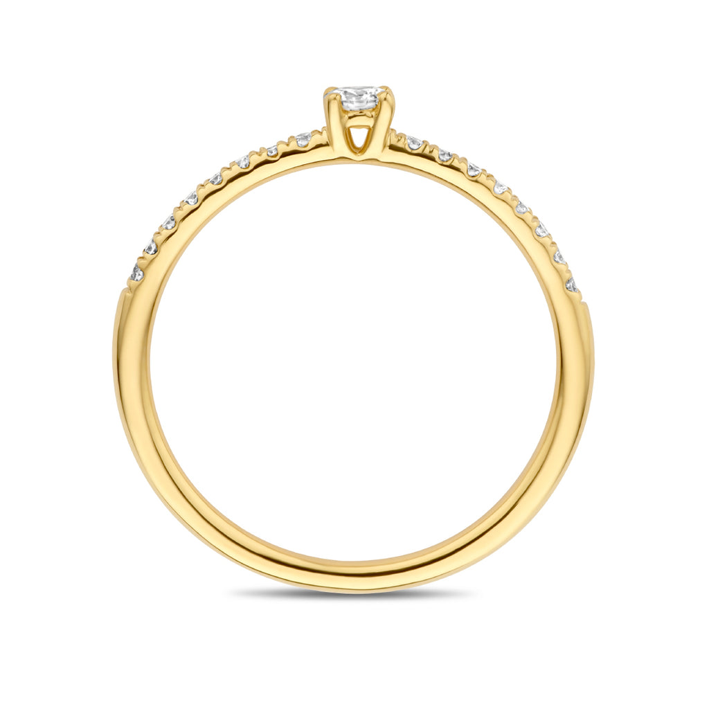 Close-up van 14K geelgouden ring met 0.25ct diamanten - City Juwelier