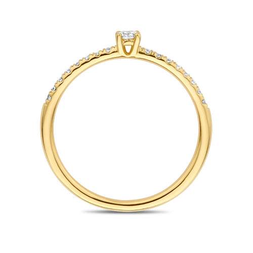 Close-up van 14K geelgouden ring met 0.25ct diamanten - City Juwelier