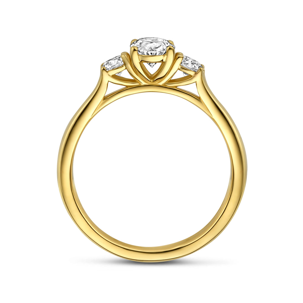Close-up van 14K gouden ring met 0.99 karaat lab grown diamant voor vrouwen - City Juwelier