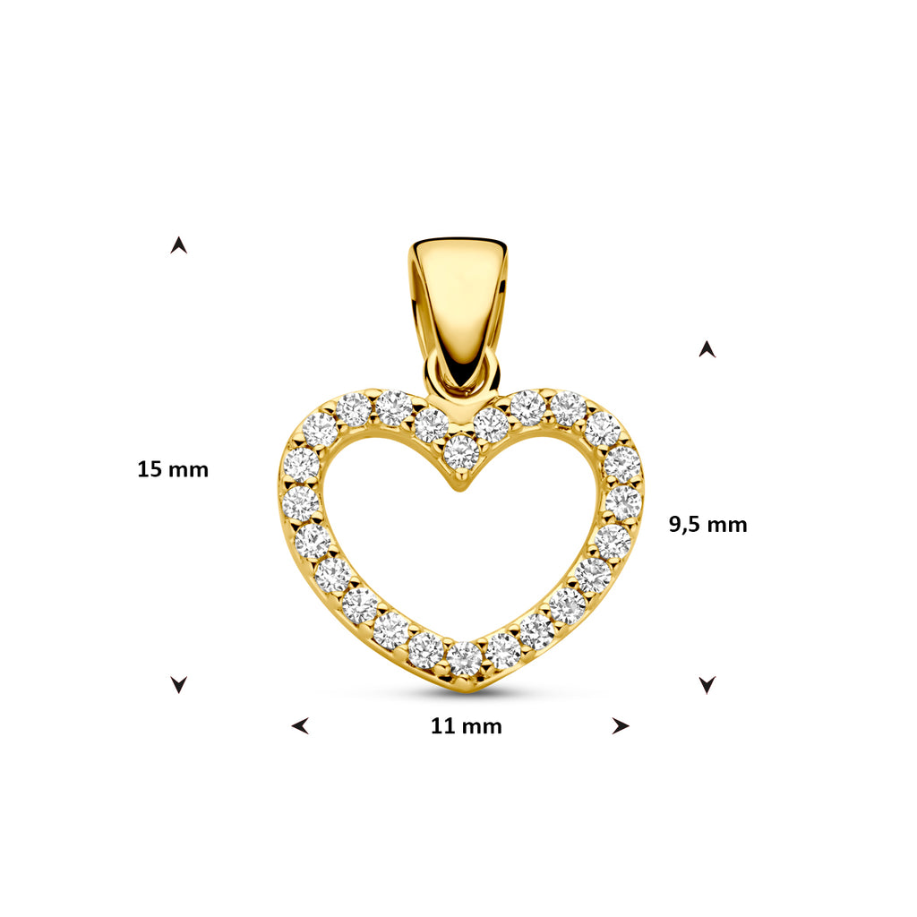 Close-up van hartvormige zirkonia in 14K gouden hanger - City Juwelier