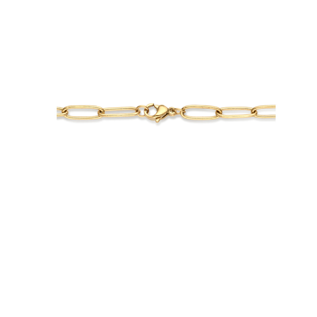 Close-up van synthetische parel hanger aan gouden ketting - City Juwelier