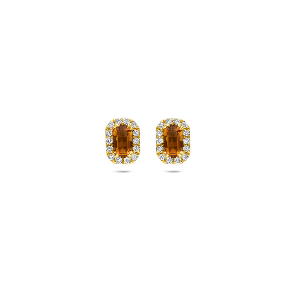 Azurina - Oorknoppen met Amethist en Diamant - 14K Geelgoud