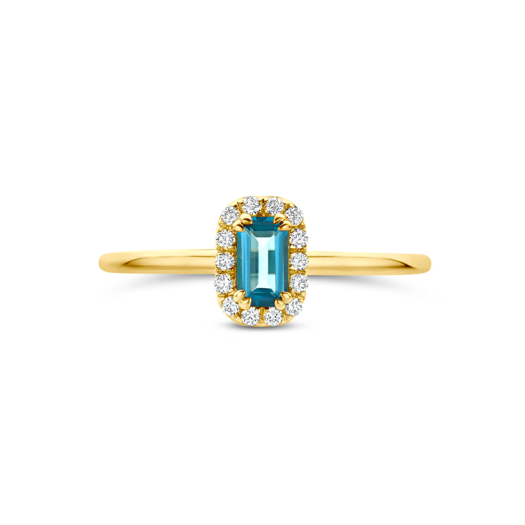 Dames ring geelgoud met topaas en diamanten detail van de zetting - City Juwelier