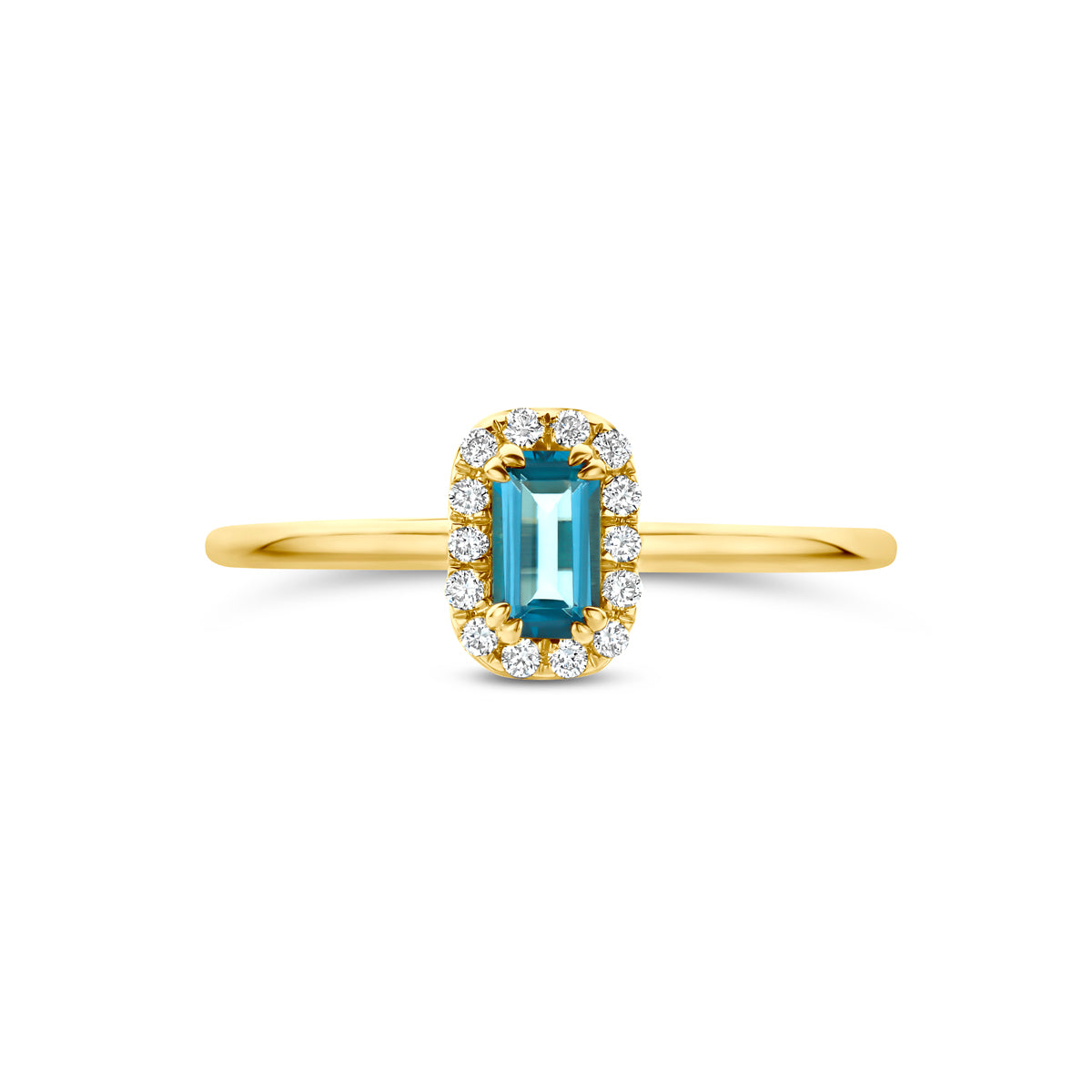Dames ring geelgoud met topaas en diamanten detail van de zetting - City Juwelier