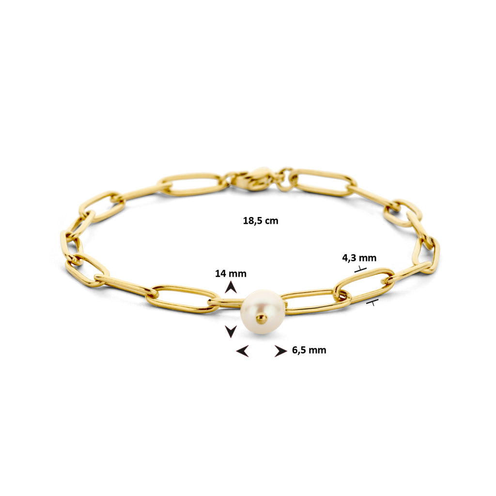 Detail gouden dames armband met parel hanger - City Juwelier