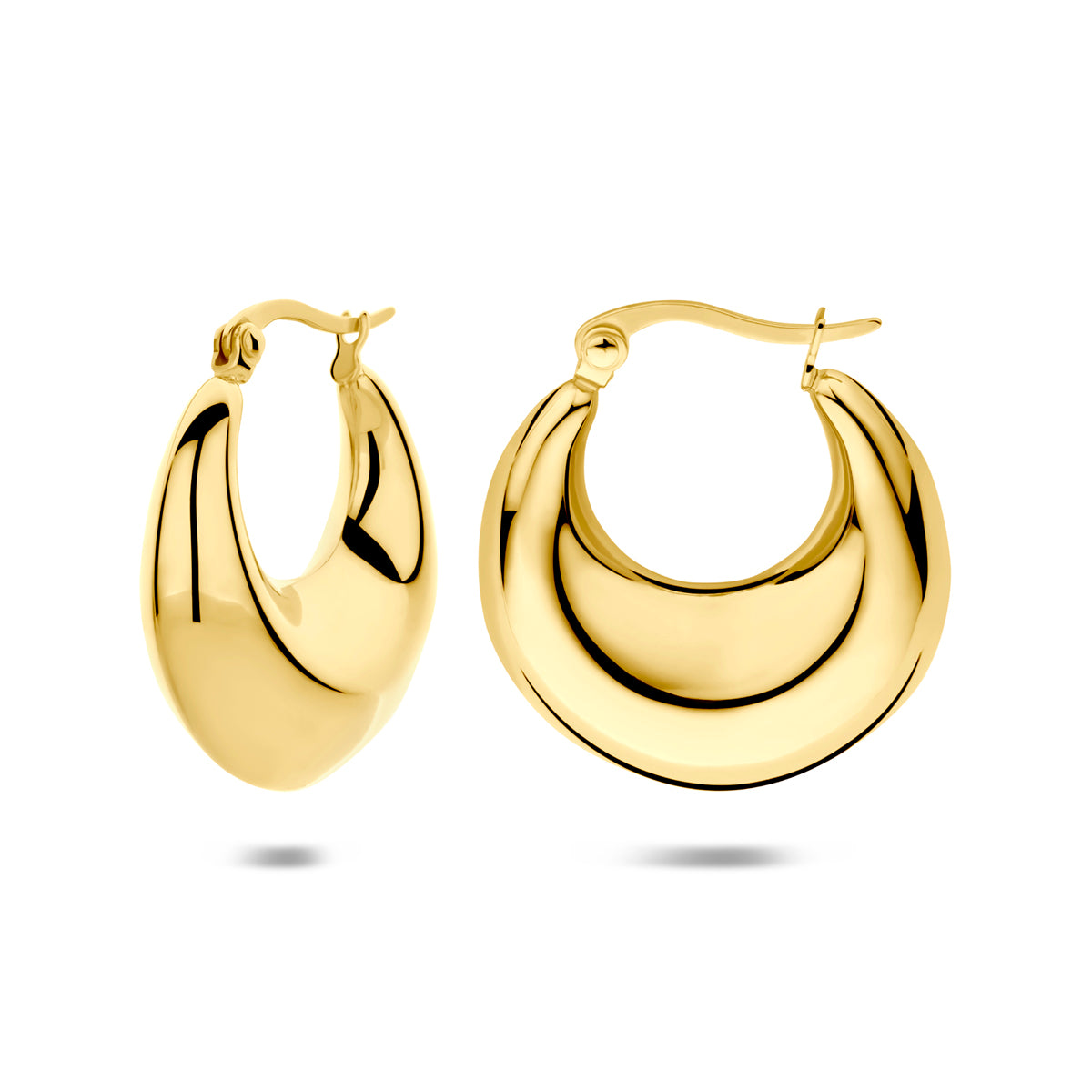 Detail goudkleurige creolen met hoogglans afwerking - City Juwelier