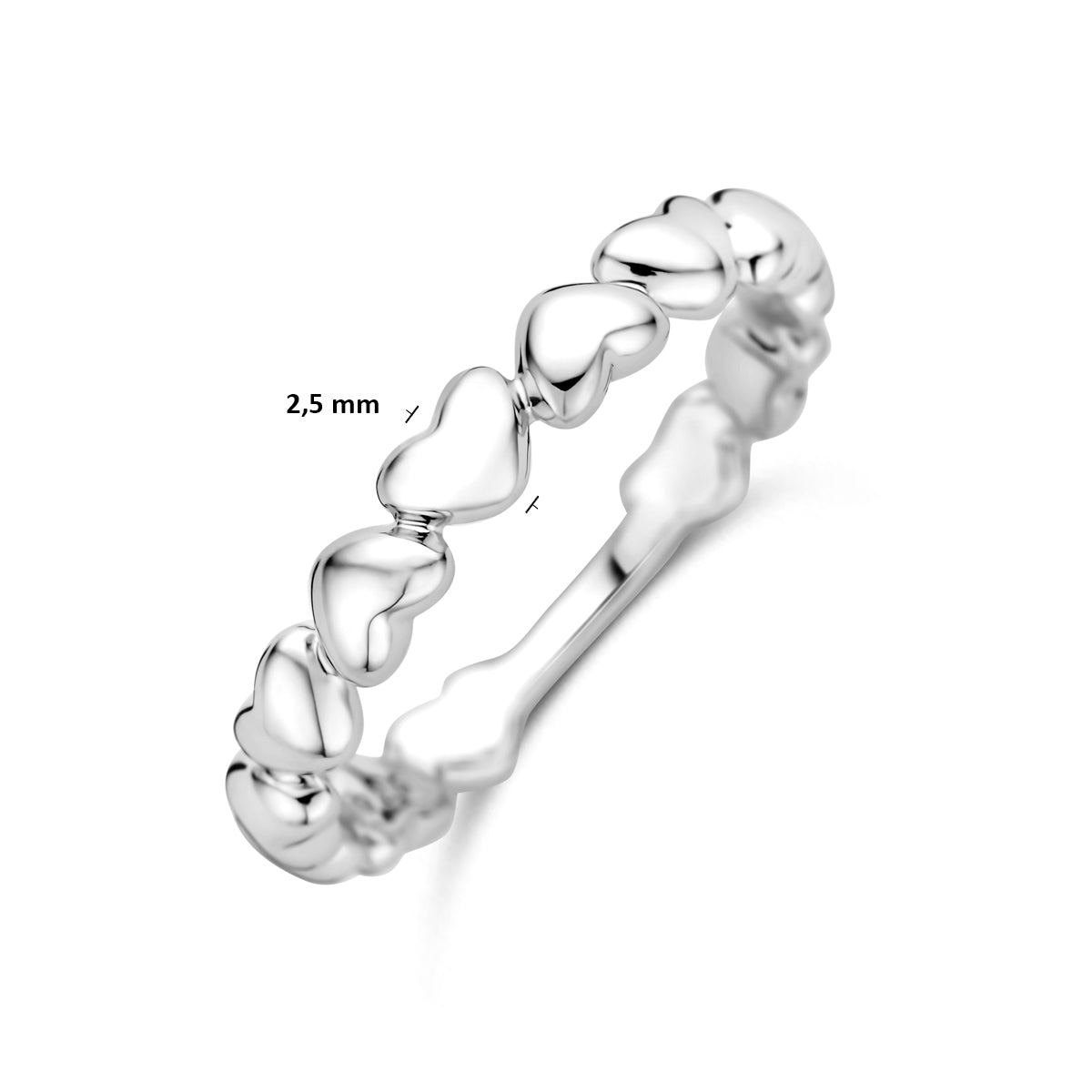 Detail hartjespatroon op 925 zilveren damesring Coeuravia, zijaanzicht - City Juwelier