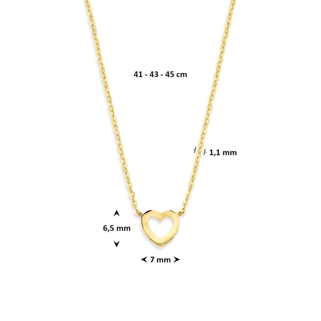 Detail opname gouden hart hanger aan 9K geelgouden ketting - City Juwelier