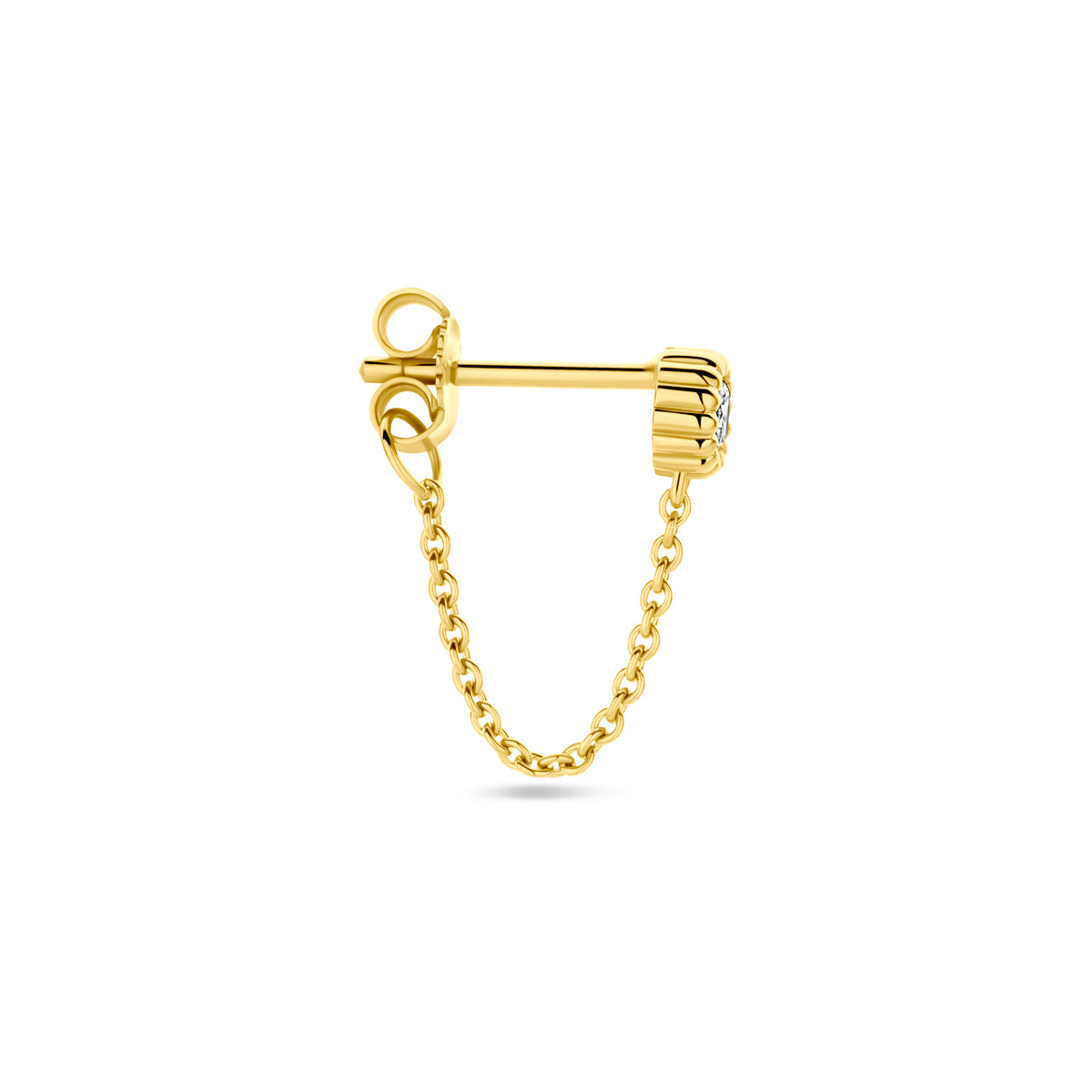 Detail van 14K gouden oorknop met zirkonia steen - City Juwelier